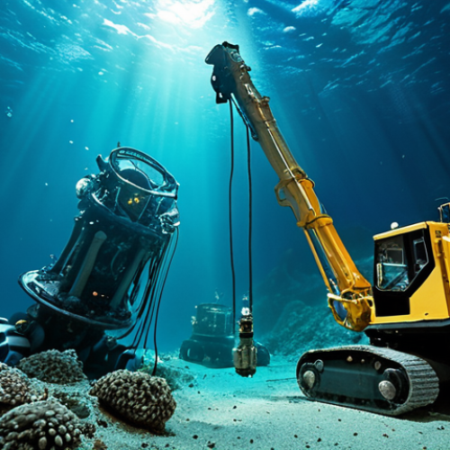 Home 4 **
A vibrant underwater scene showcasing deep-sea mining operations. Include robotic vehicles extracting minerals from the seabed, juxtaposed with fragile deep-sea ecosystems teeming with unusual marine life. Emphasize the contrast between technological advancement and environmental vulnerability. Add a faint glow emanating from the mining equipment. The overall mood is one of cautious exploration with underlying anxiety.
**