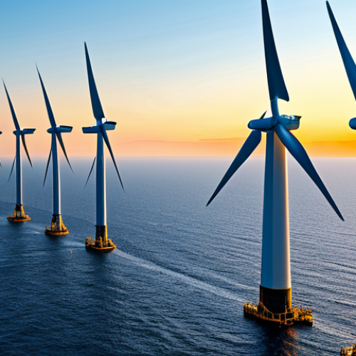 **

"A vast offshore wind farm at sunset, featuring numerous wind turbines with massive blades constructed of carbon fiber reinforced epoxy, towers made of steel, and complex foundation structures anchored to the seabed. Subsea cables are visible leading towards the shore. The scene emphasizes the scale and engineering of these structures. Safe for work, appropriate content, fully clothed, professional, perfect anatomy, natural proportions, high resolution, detailed textures, realistic rendering."

**