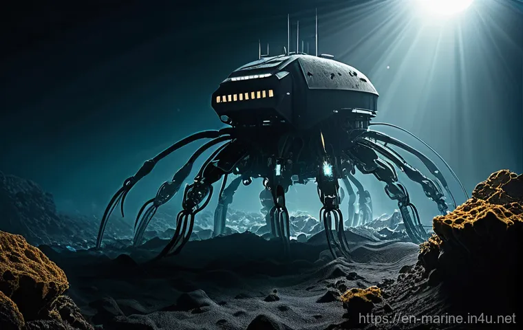 해양자원 개발의 위험 요소 - **Deep-Sea Mining: Unseen Devastation**
    An ultra-realistic, stark digital painting depicting a f...