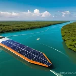 해양 환경 보호 기술 - **Prompt Title:** Revolutionizing Ocean Cleanup: Interceptor in Action
    **Image Prompt:** A wide-...