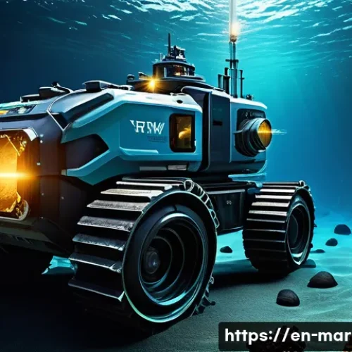 Home 32 해양자원 개발에 대한 투자 전망 - A high-tech deep-sea mining operation scene featuring remotely operated vehicles (ROVs) and autonomo...